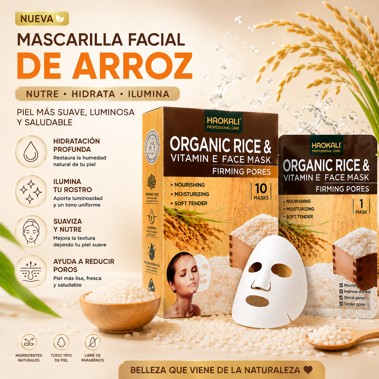 Mascarilla Facial de Arroz con Vitamina E – Hidratación y Luminosidad para tu Piel